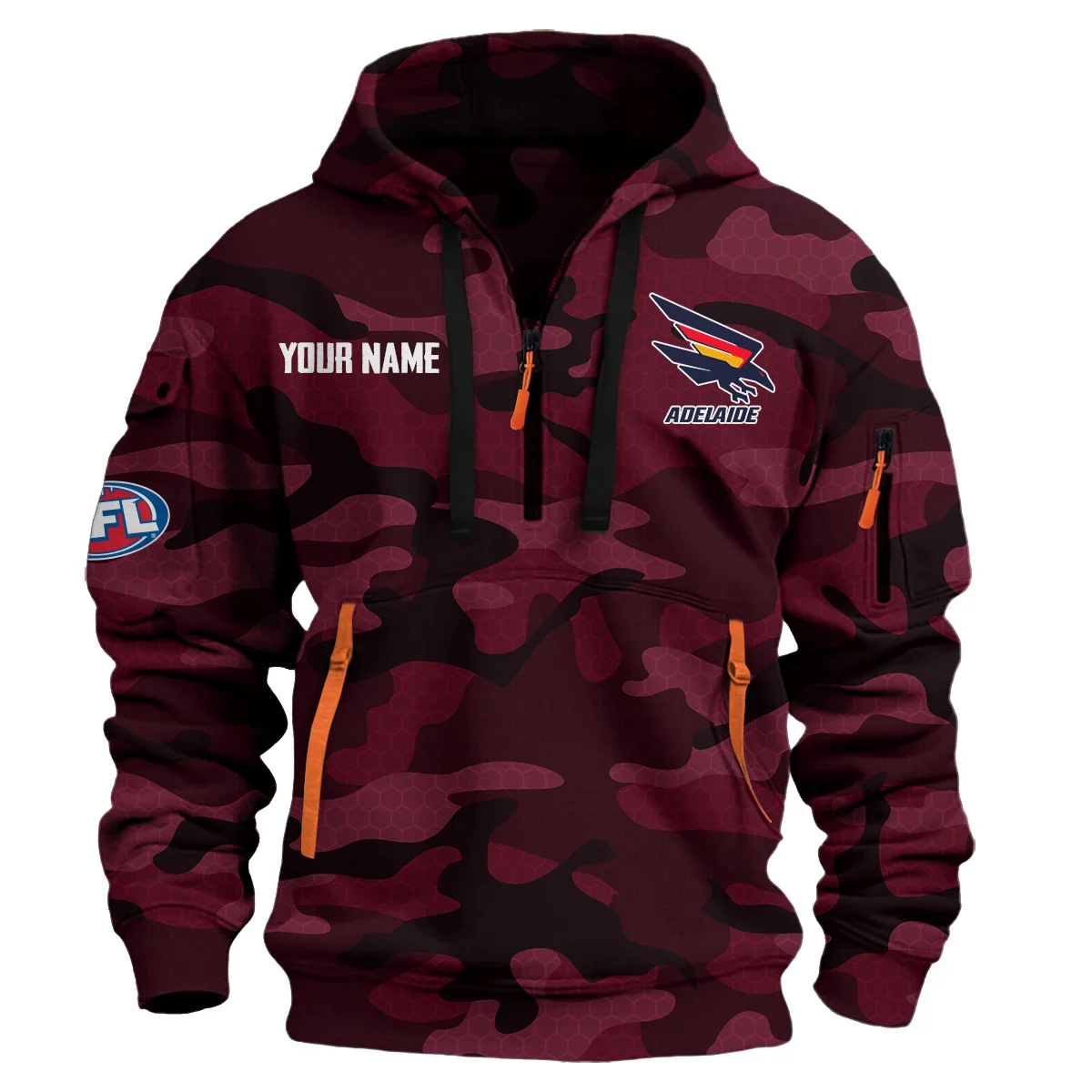 Adelaide Crows Australian Football League Exclusive Logo Hoodie Half Zipper Burgundy