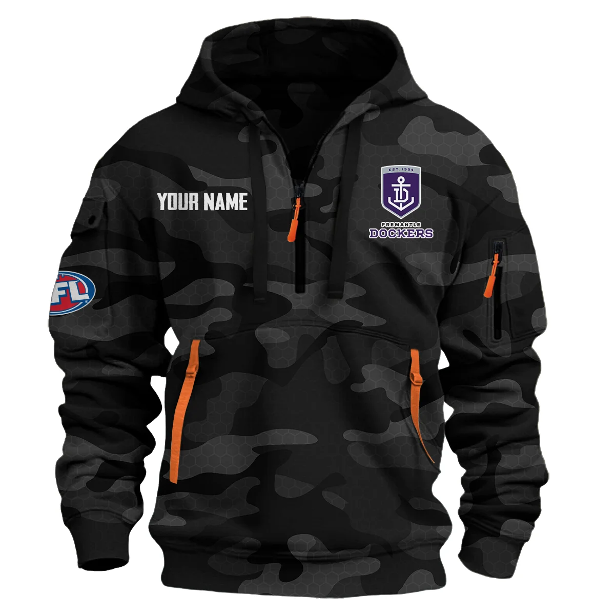 Fremantle Dockers Australian Football League Exclusive Logo Hoodie Half Zipper Black