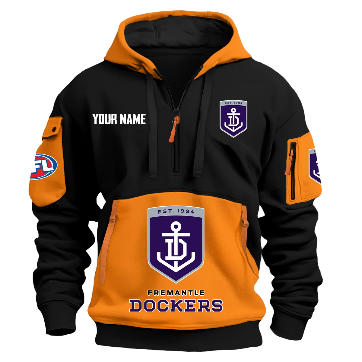 Fremantle Dockers Australian Football League Exclusive Logo Hoodie Half Zipper Orange