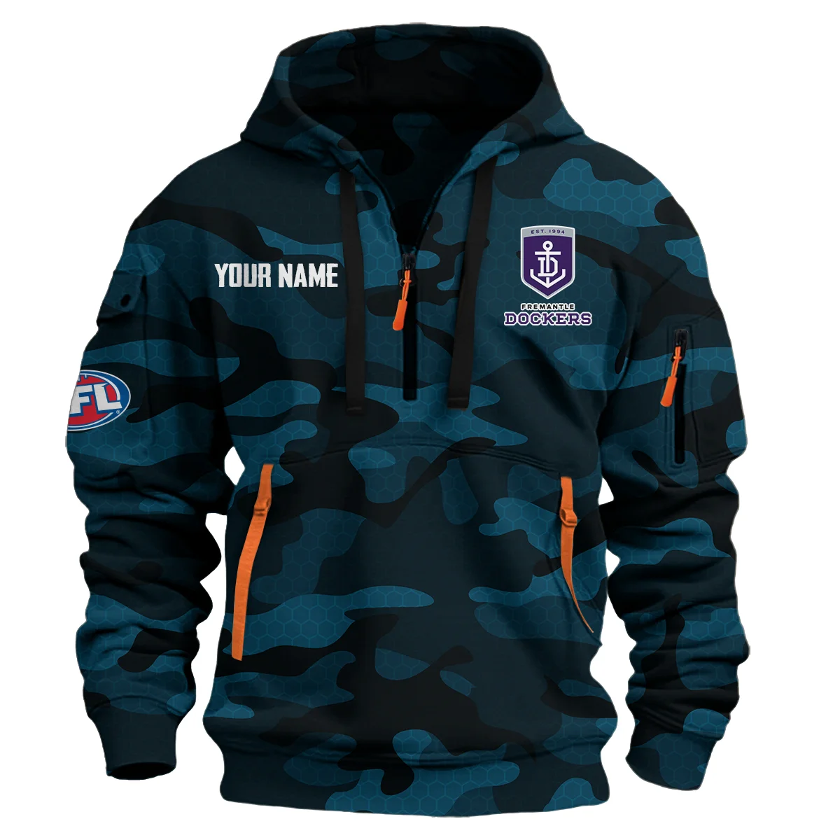 Fremantle Dockers Australian Football League Exclusive Logo Hoodie Half Zipper Navy