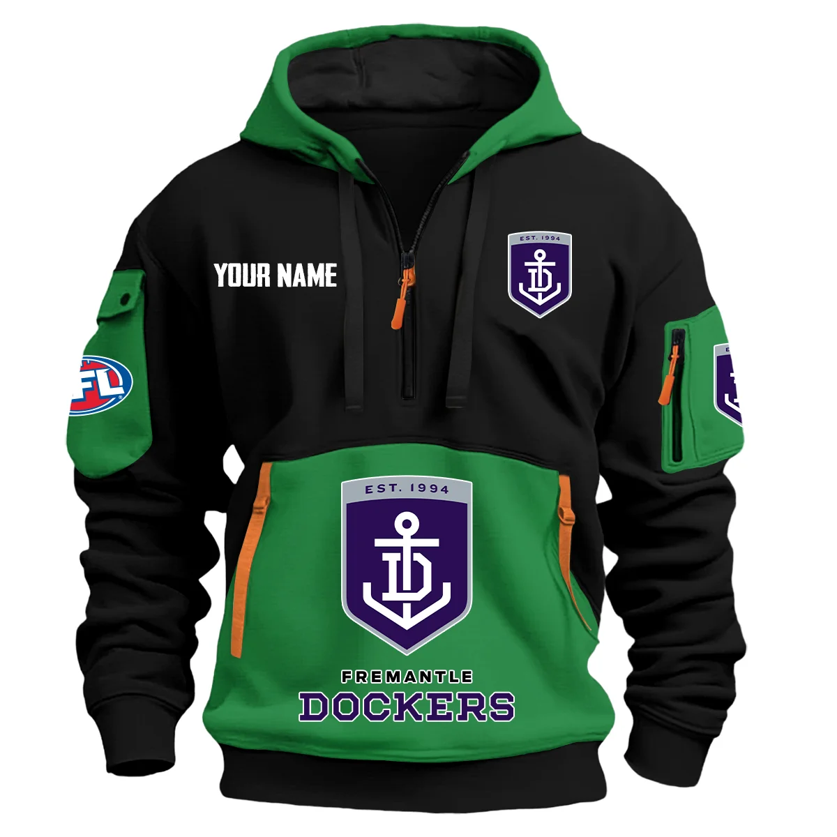 Fremantle Dockers Australian Football League Exclusive Logo Hoodie Half Zipper Green