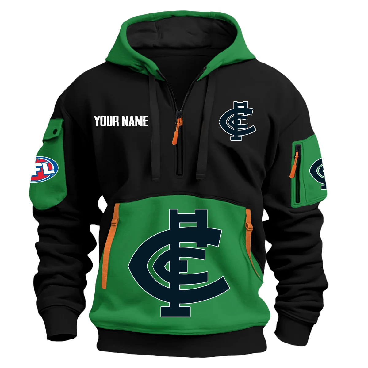 Carlton Blues Australian Football League Exclusive Logo Hoodie Half Zipper Green