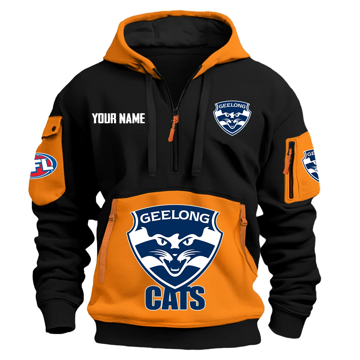 Geelong Cats Australian Football League Exclusive Logo Hoodie Half Zipper Orange