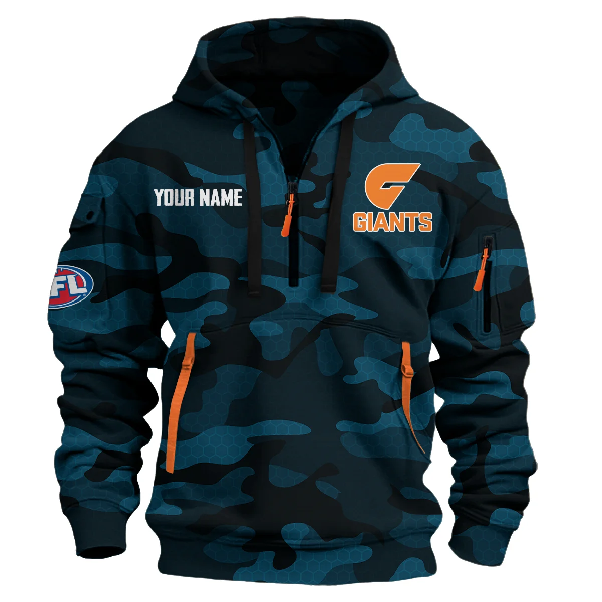 Gws Giants Australian Football League Exclusive Logo Hoodie Half Zipper Navy