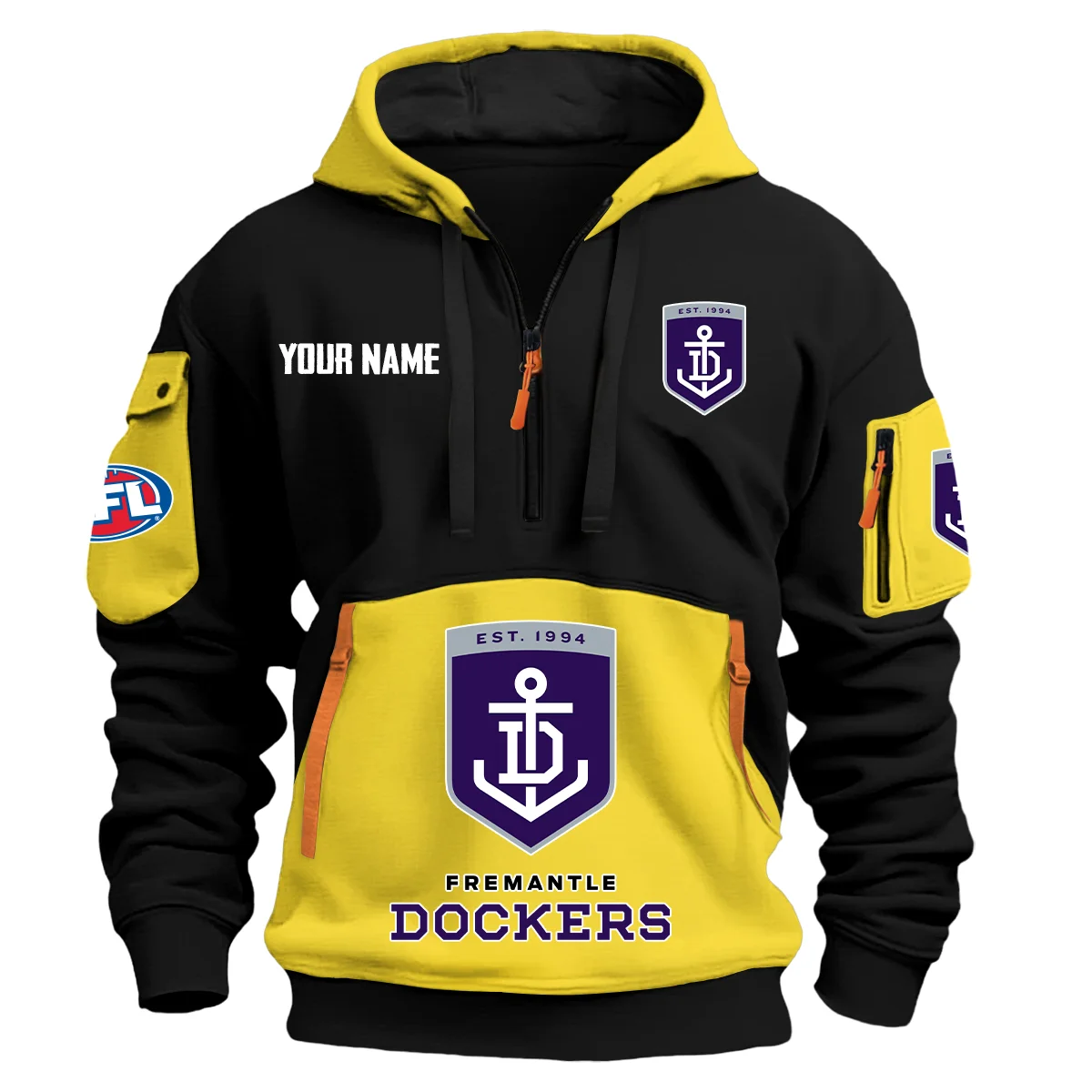 Fremantle Dockers Australian Football League Exclusive Logo Hoodie Half Zipper Yellow
