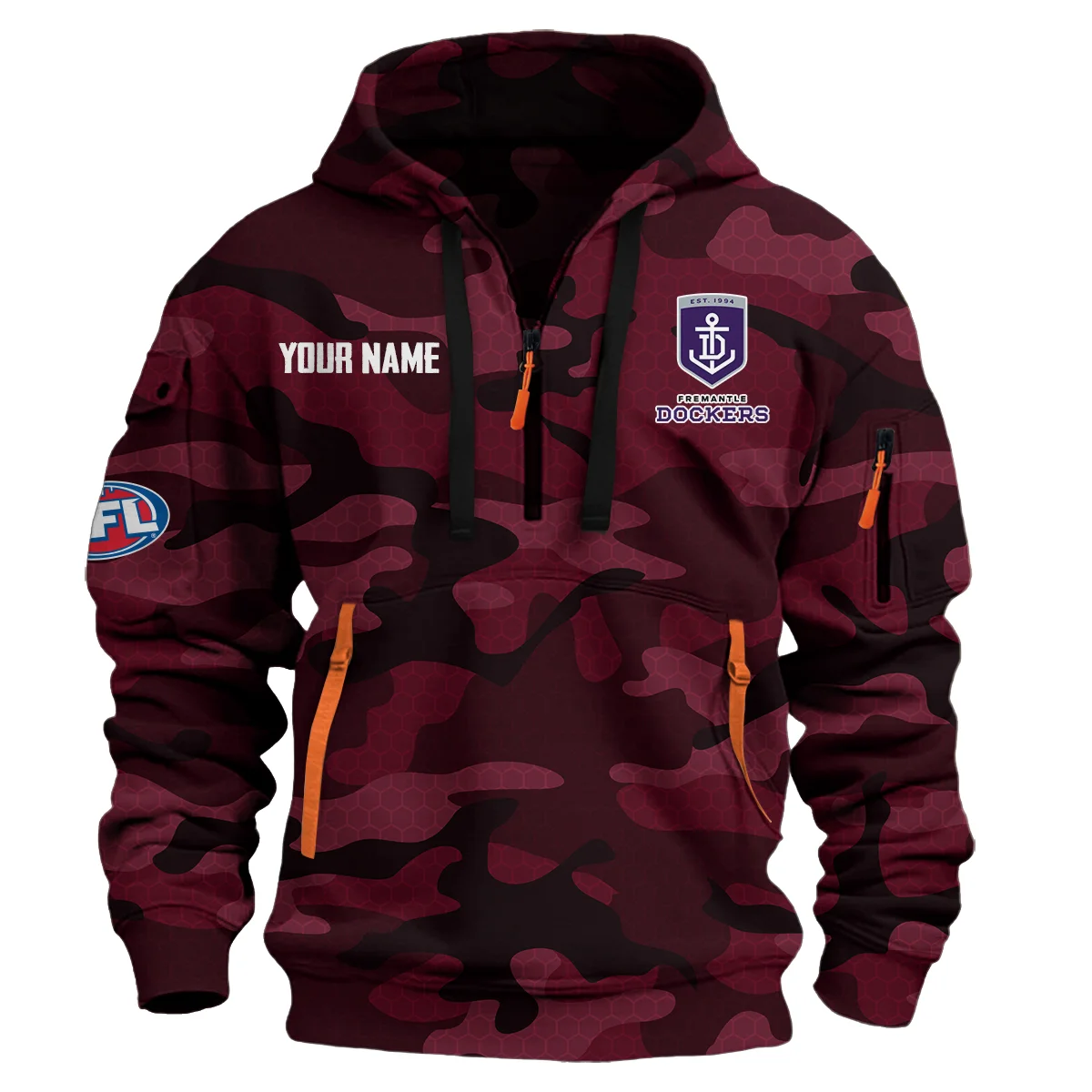 Fremantle Dockers Australian Football League Exclusive Logo Hoodie Half Zipper Burgundy