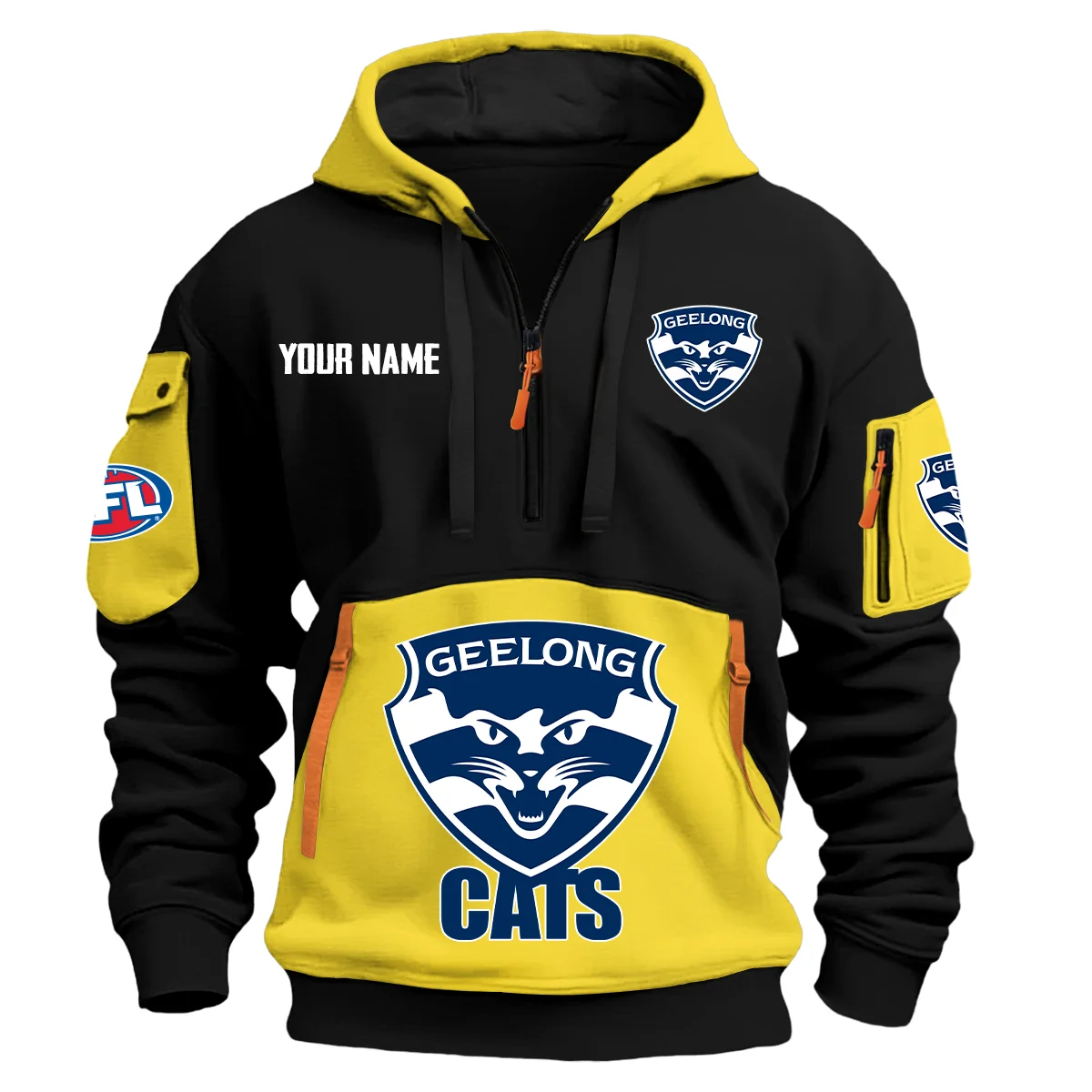 Geelong Cats Australian Football League Exclusive Logo Hoodie Half Zipper Yellow