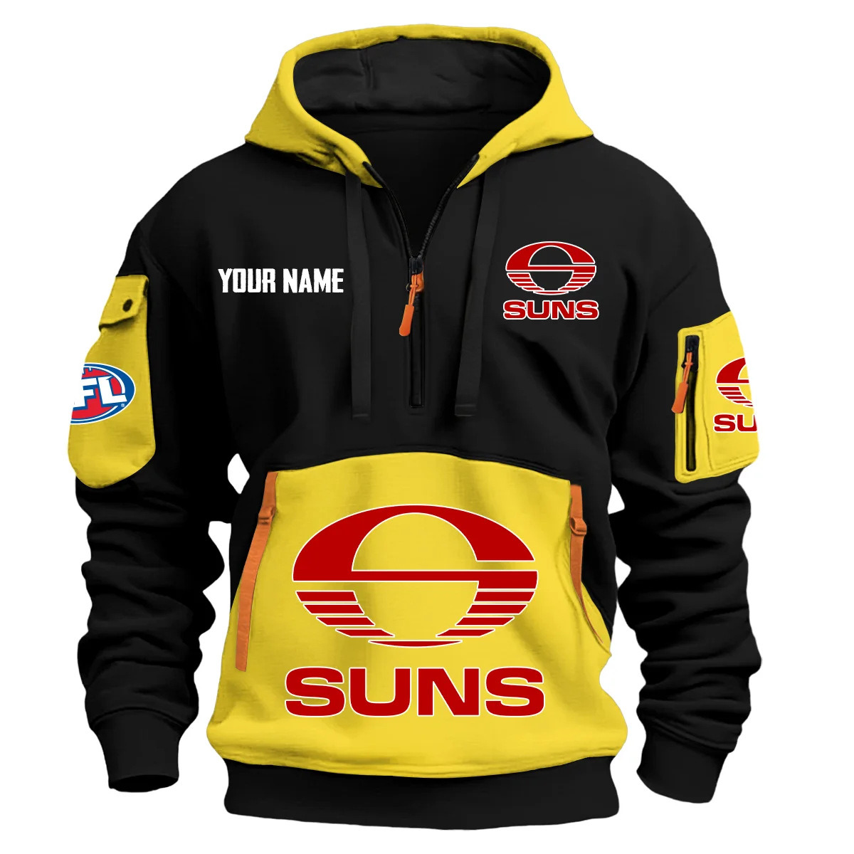 Gold Coast Suns Australian Football League Exclusive Logo Hoodie Half Zipper Yellow