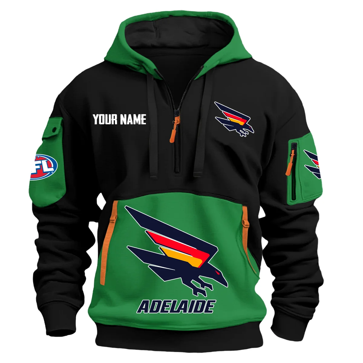 Adelaide Crows Australian Football League Logo Hoodie Half Zipper Green