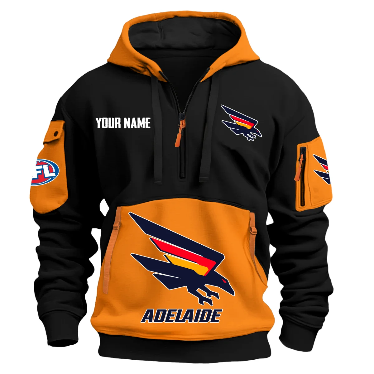 Adelaide Crows Australian Football League Exclusive Logo Hoodie Half Zipper Orange