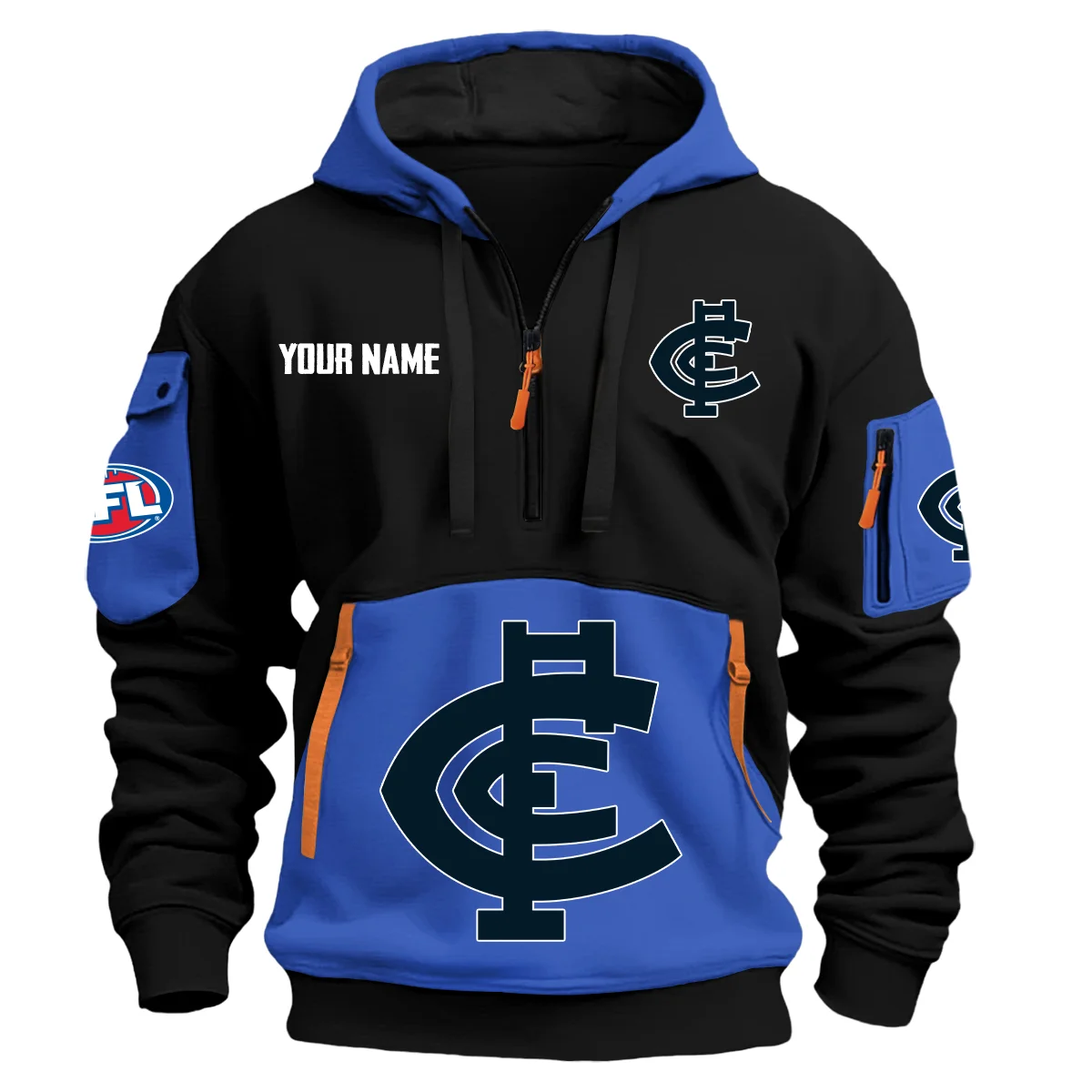 Carlton Blues Australian Football League Exclusive Logo Hoodie Half Zipper Blue