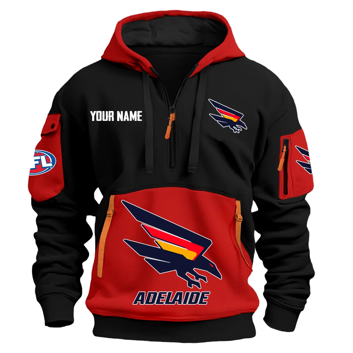 Adelaide Crows Australian Football League Exclusive Logo Hoodie Half Zipper Red