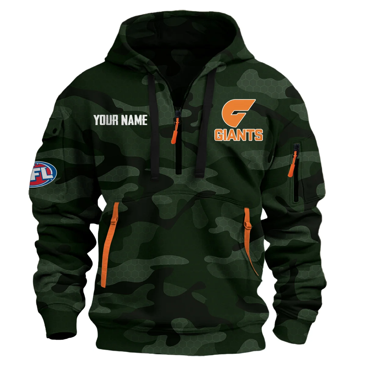 Gws Giants Australian Football League Exclusive Logo Hoodie Half Zipper Dark Green
