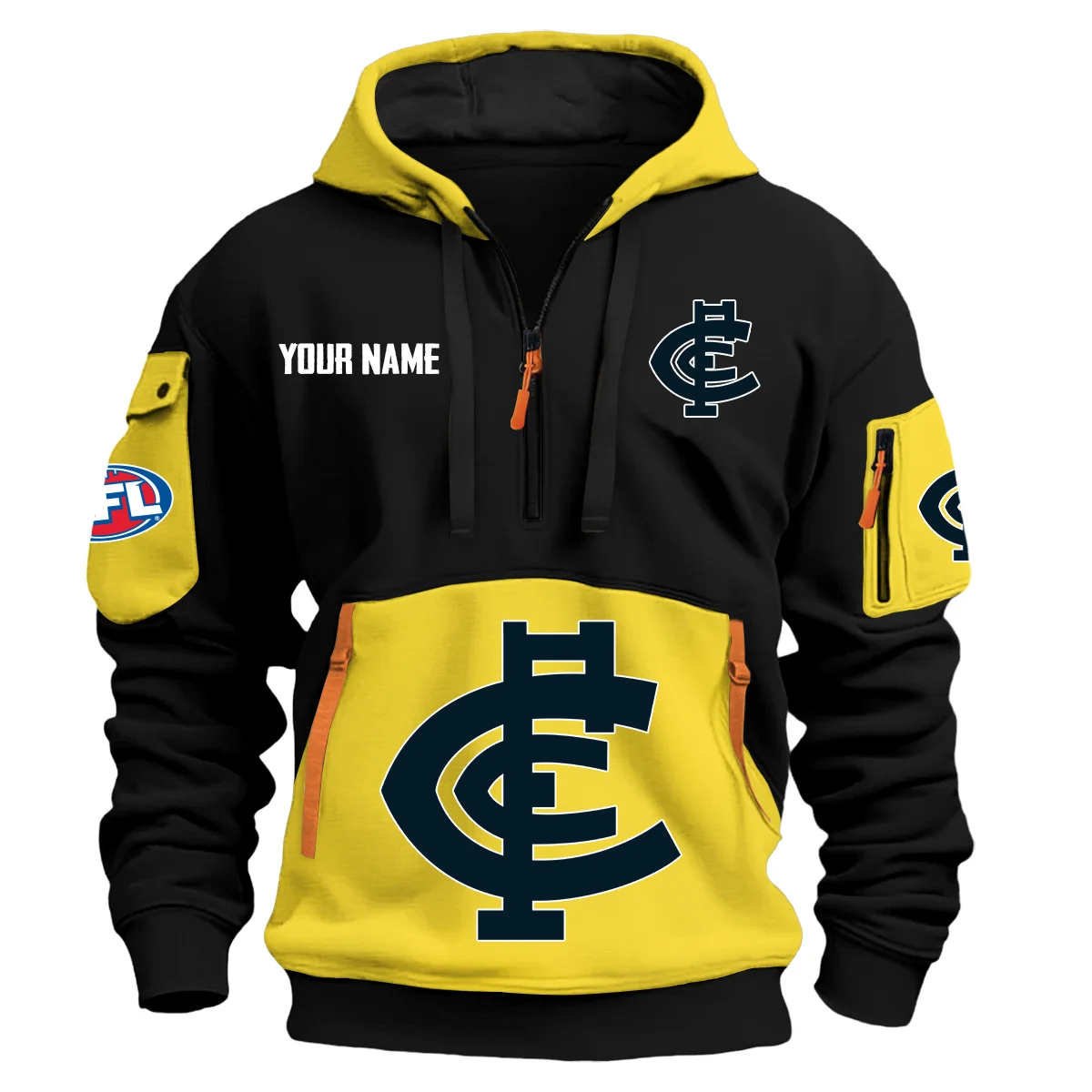 Carlton Blues Australian Football League Exclusive Logo Hoodie Half Zipper Yellow