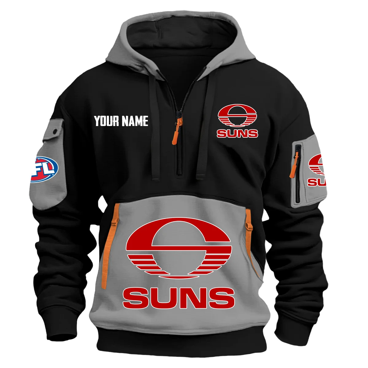 Gold Coast Suns Australian Football League Exclusive Logo Hoodie Half Zipper Gray