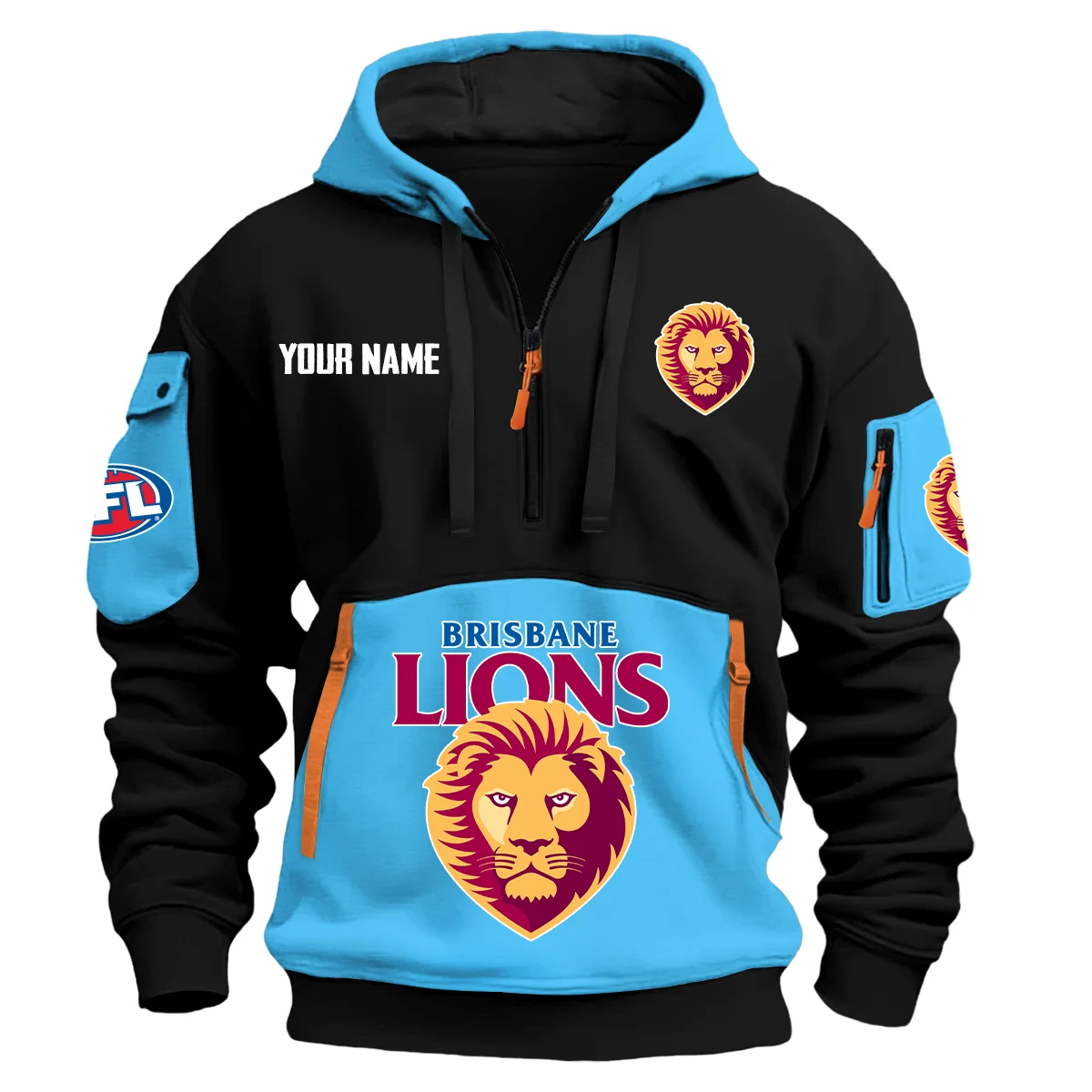Brisbane Lions Australian Football League Exclusive Logo Hoodie Half Zipper Light Blue