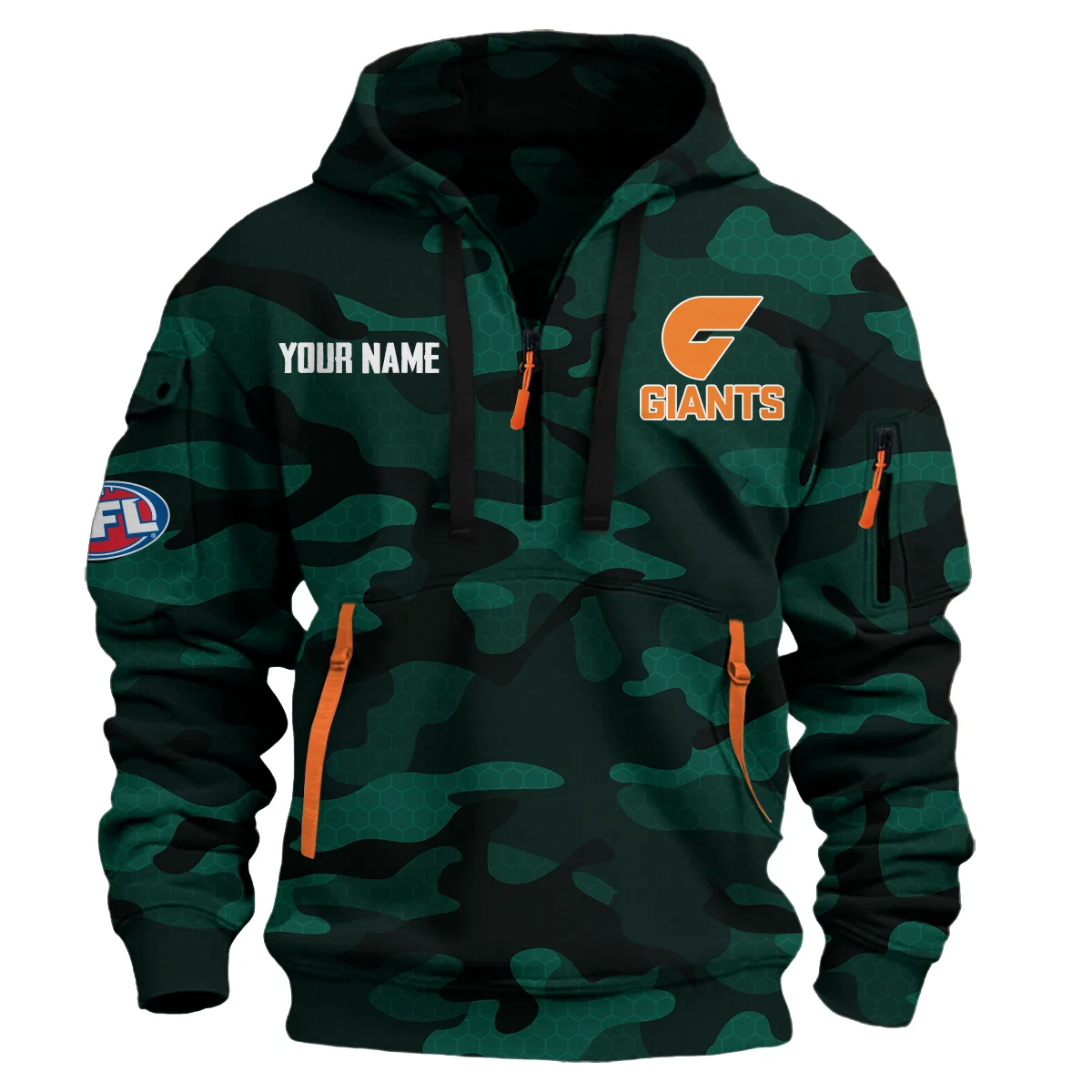 Gws Giants Australian Football League Logo Hoodie Half Zipper Green