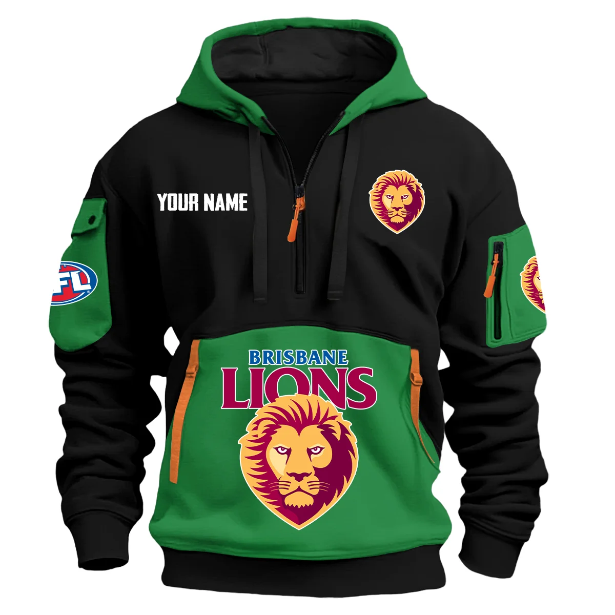 Brisbane Lions Australian Football League Exclusive Logo Hoodie Half Zipper Green