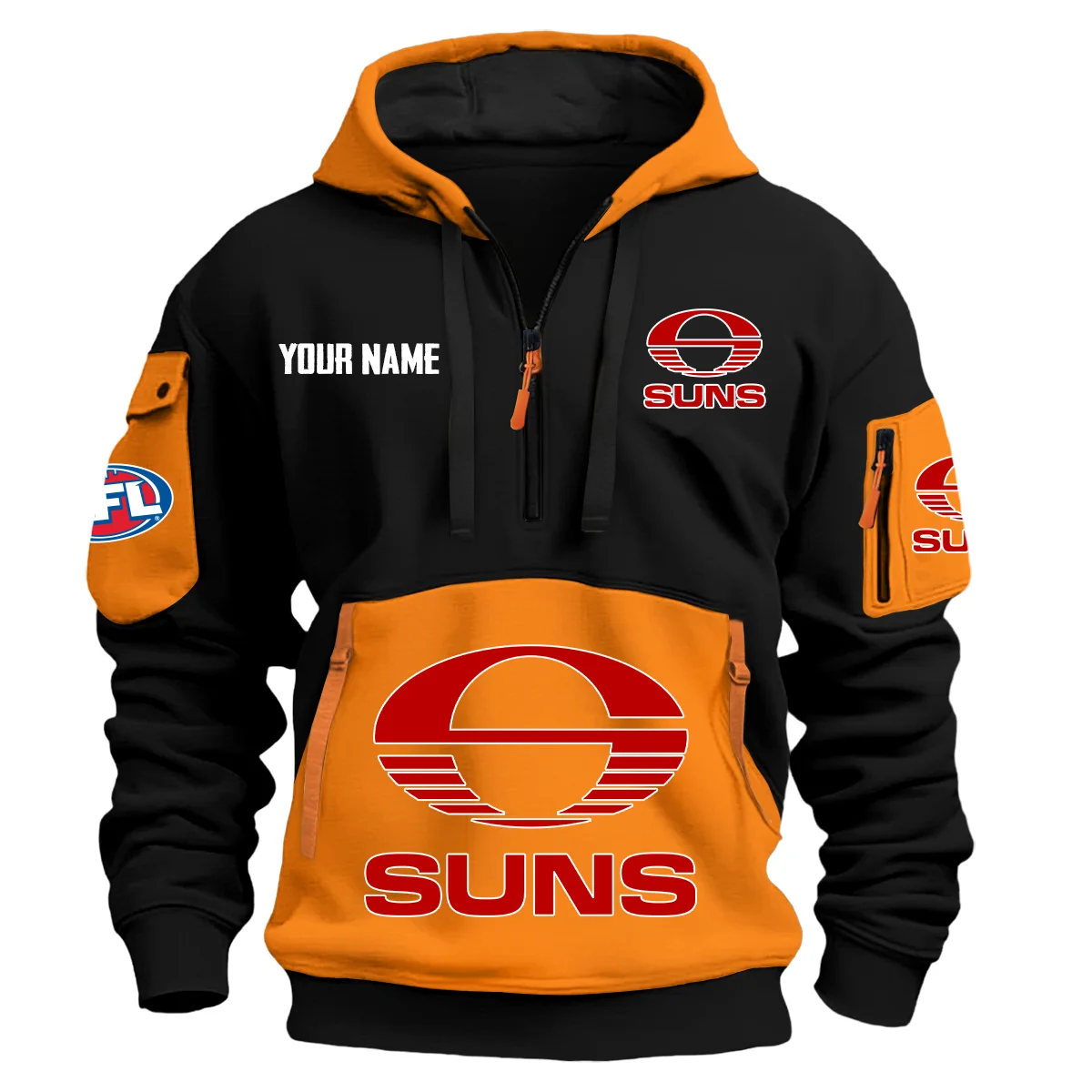 Gold Coast Suns Australian Football League Exclusive Logo Hoodie Half Zipper Orange