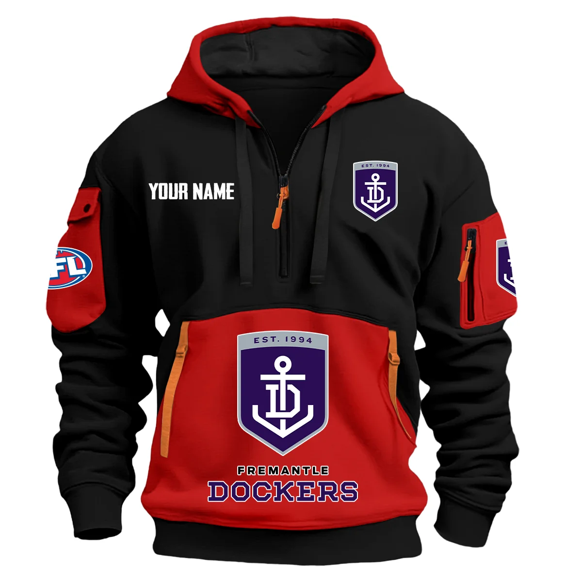 Fremantle Dockers Australian Football League Exclusive Logo Hoodie Half Zipper Red