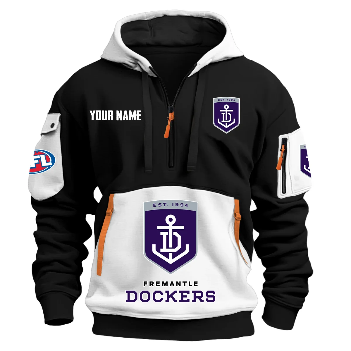 Fremantle Dockers Australian Football League Exclusive Logo Hoodie Half Zipper White