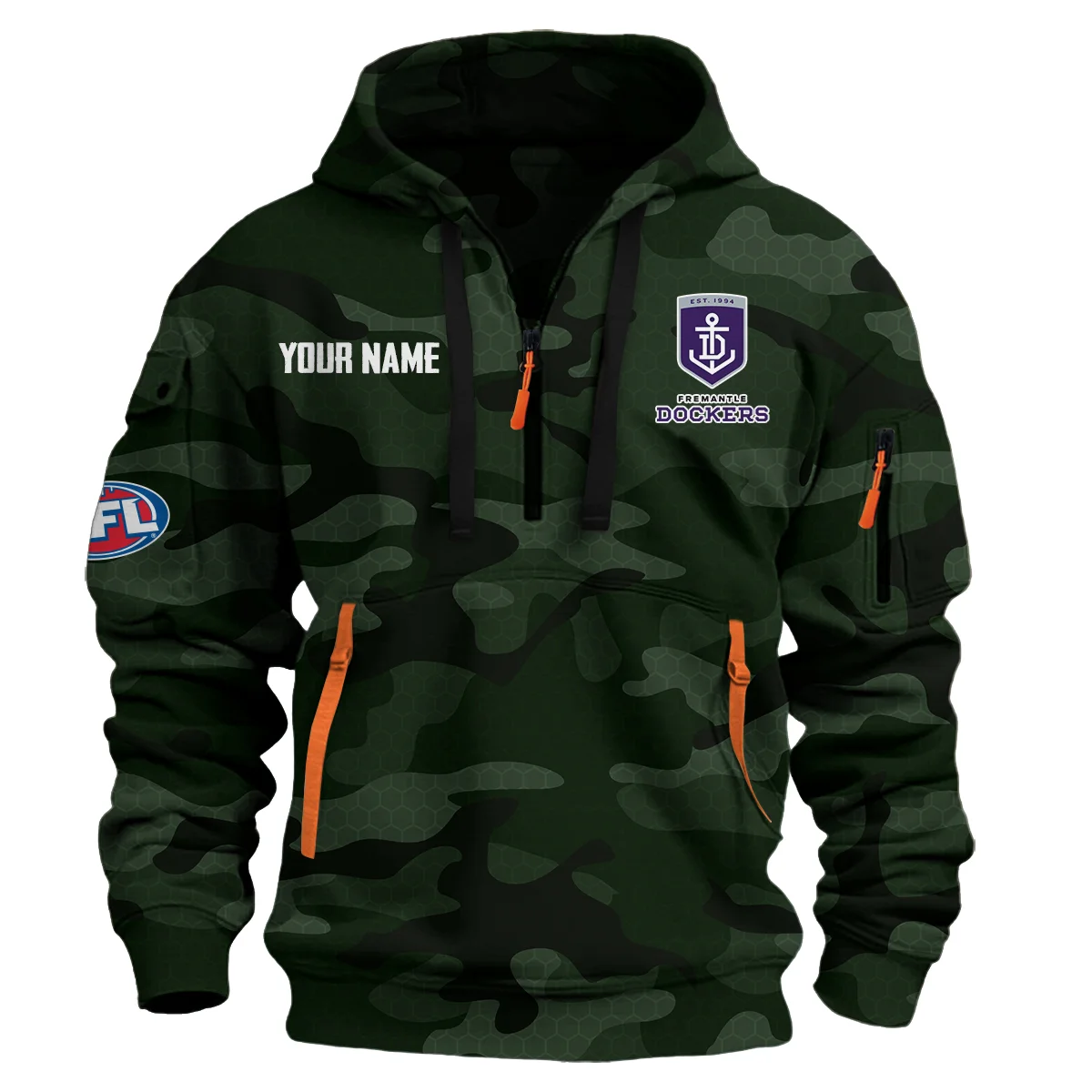 Fremantle Dockers Australian Football League Exclusive Logo Hoodie Half Zipper Dark Green