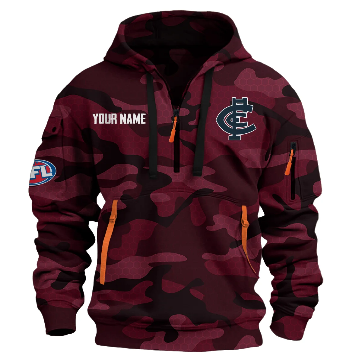 Carlton Blues Australian Football League Exclusive Logo Hoodie Half Zipper Burgundy