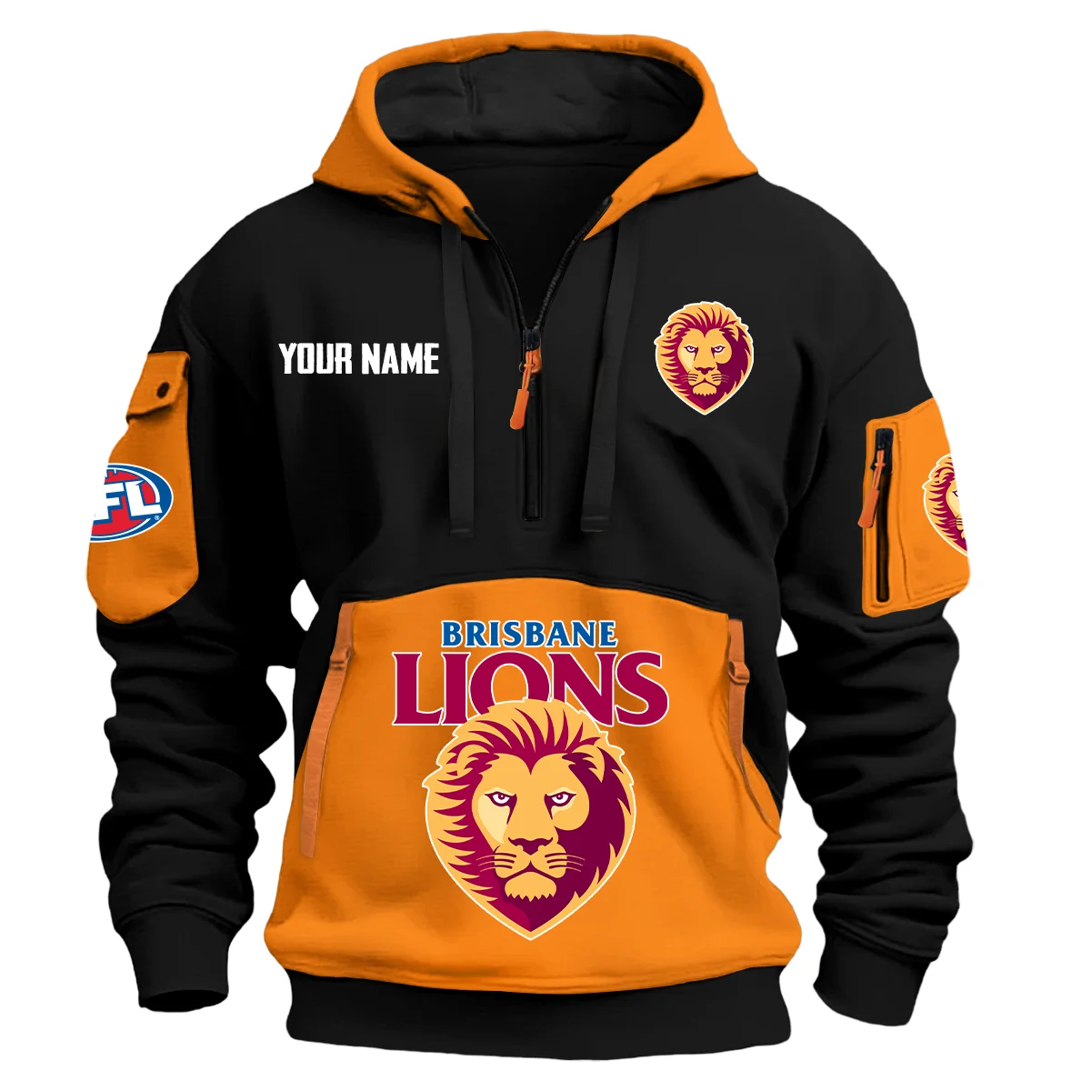 Brisbane Lions Australian Football League Exclusive Logo Hoodie Half Zipper Orange
