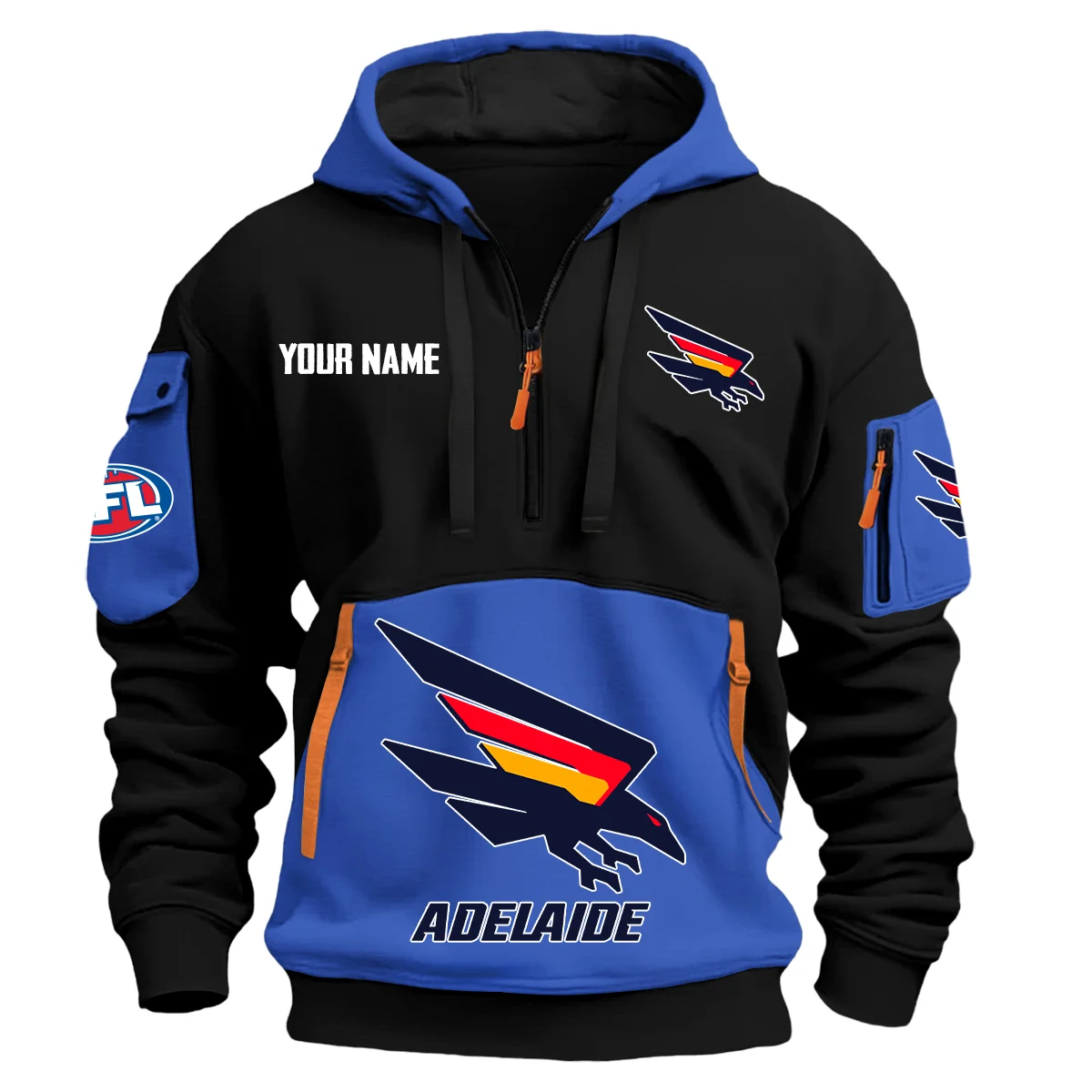 Adelaide Crows Australian Football League Exclusive Logo Hoodie Half Zipper Blue