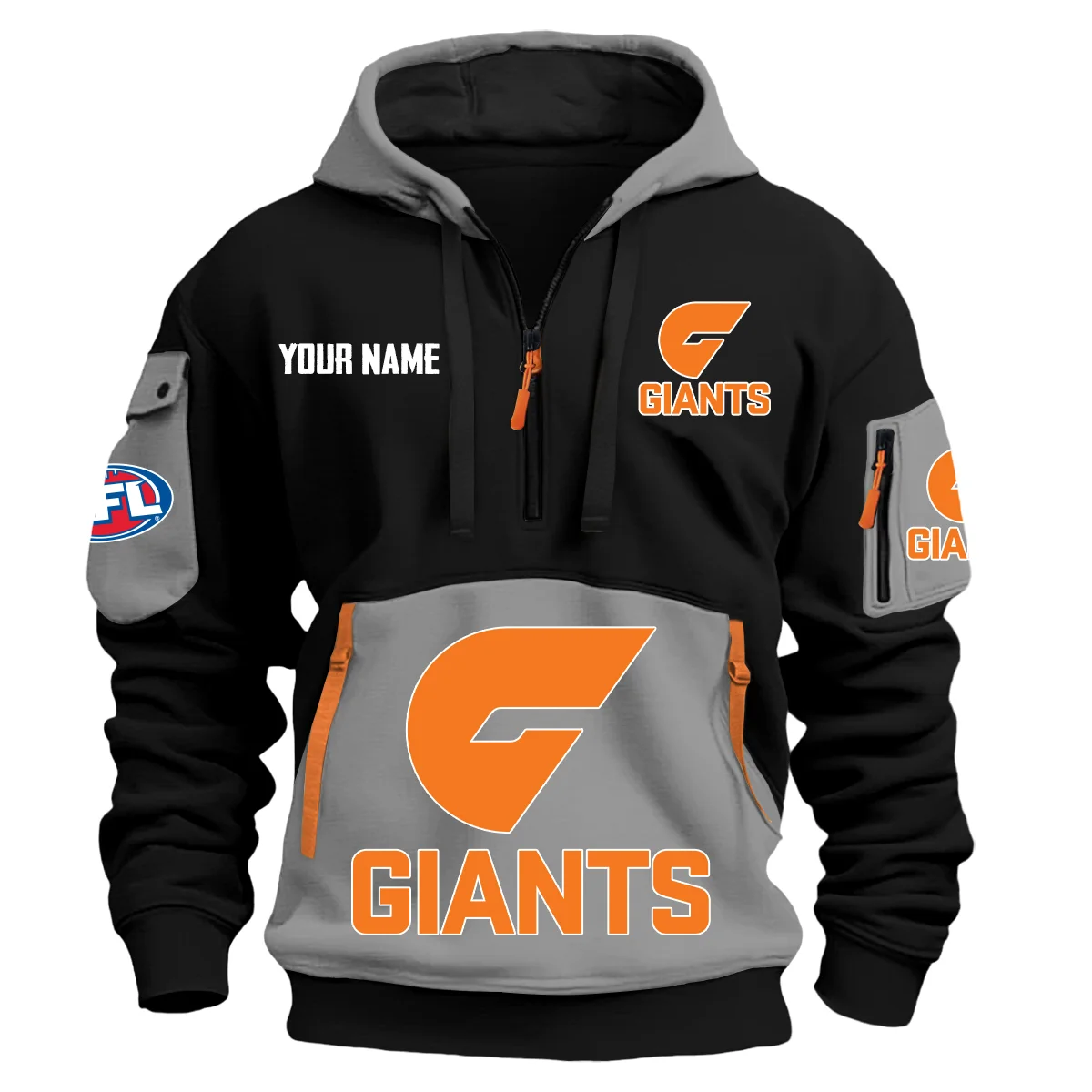 Gws Giants Australian Football League Exclusive Logo Hoodie Half Zipper Gray