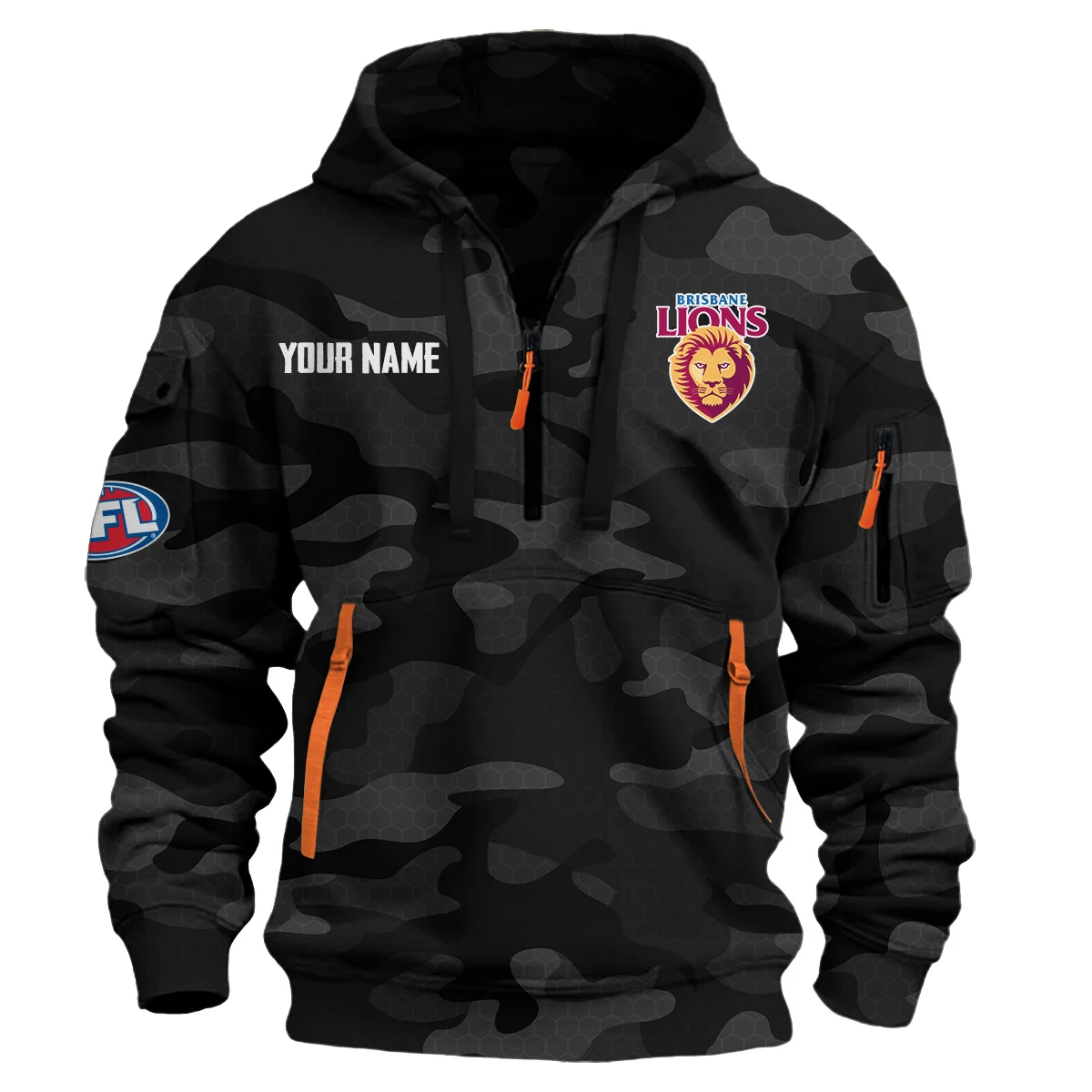 Brisbane Lions Australian Football League Exclusive Logo Hoodie Half Zipper Black