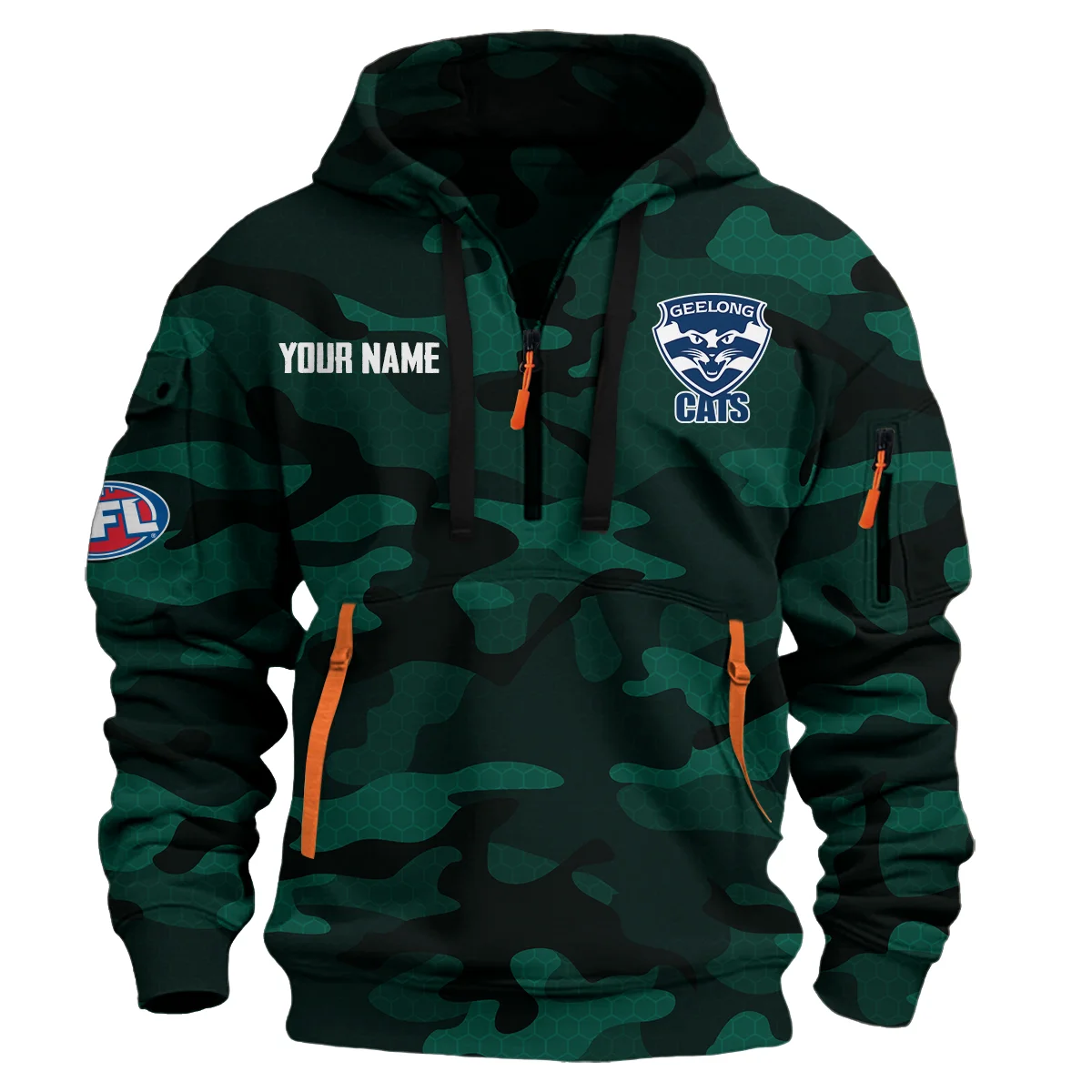 Geelong Cats Australian Football League Exclusive Logo Hoodie Half Zipper Green
