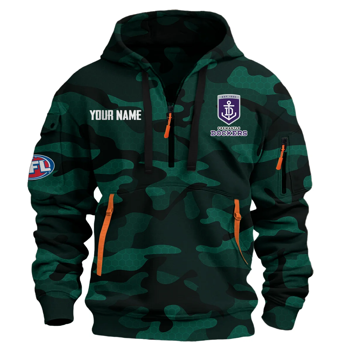 Fremantle Dockers Australian Football League Logo Hoodie Half Zipper Green