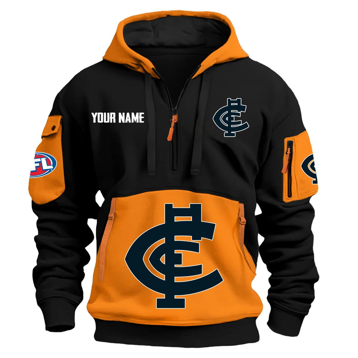 Carlton Blues Australian Football League Exclusive Logo Hoodie Half Zipper Orange