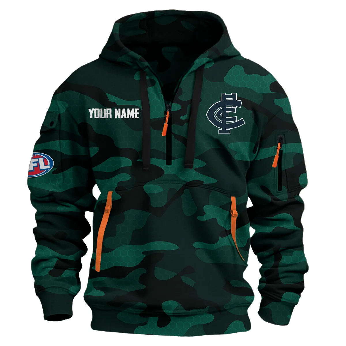 Carlton Blues Australian Football League Logo Hoodie Half Zipper Green
