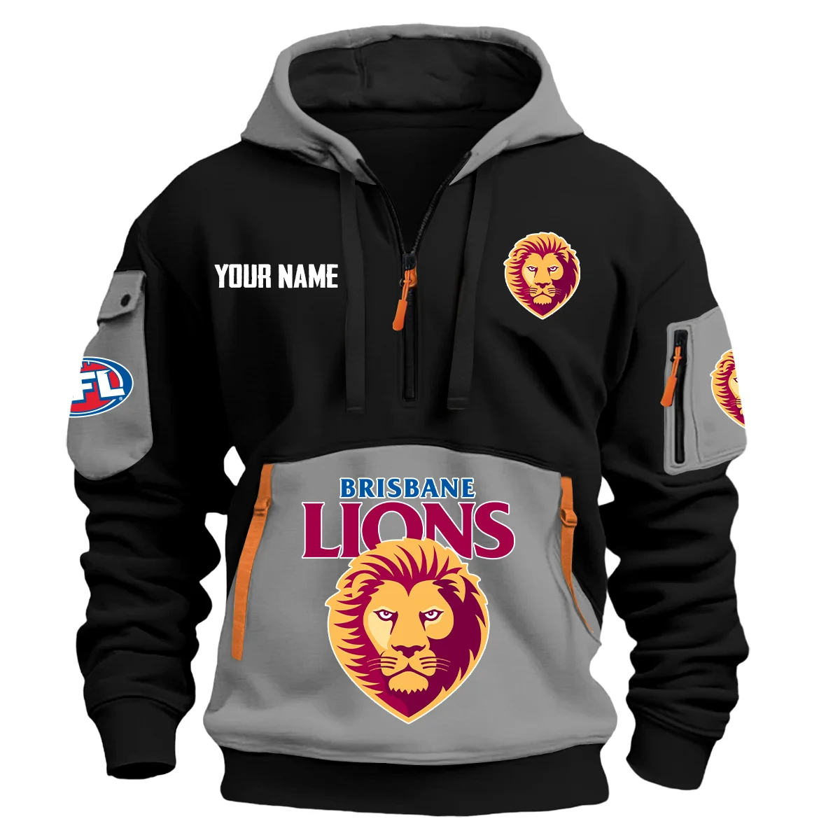 Brisbane Lions Australian Football League Exclusive Logo Hoodie Half Zipper Gray