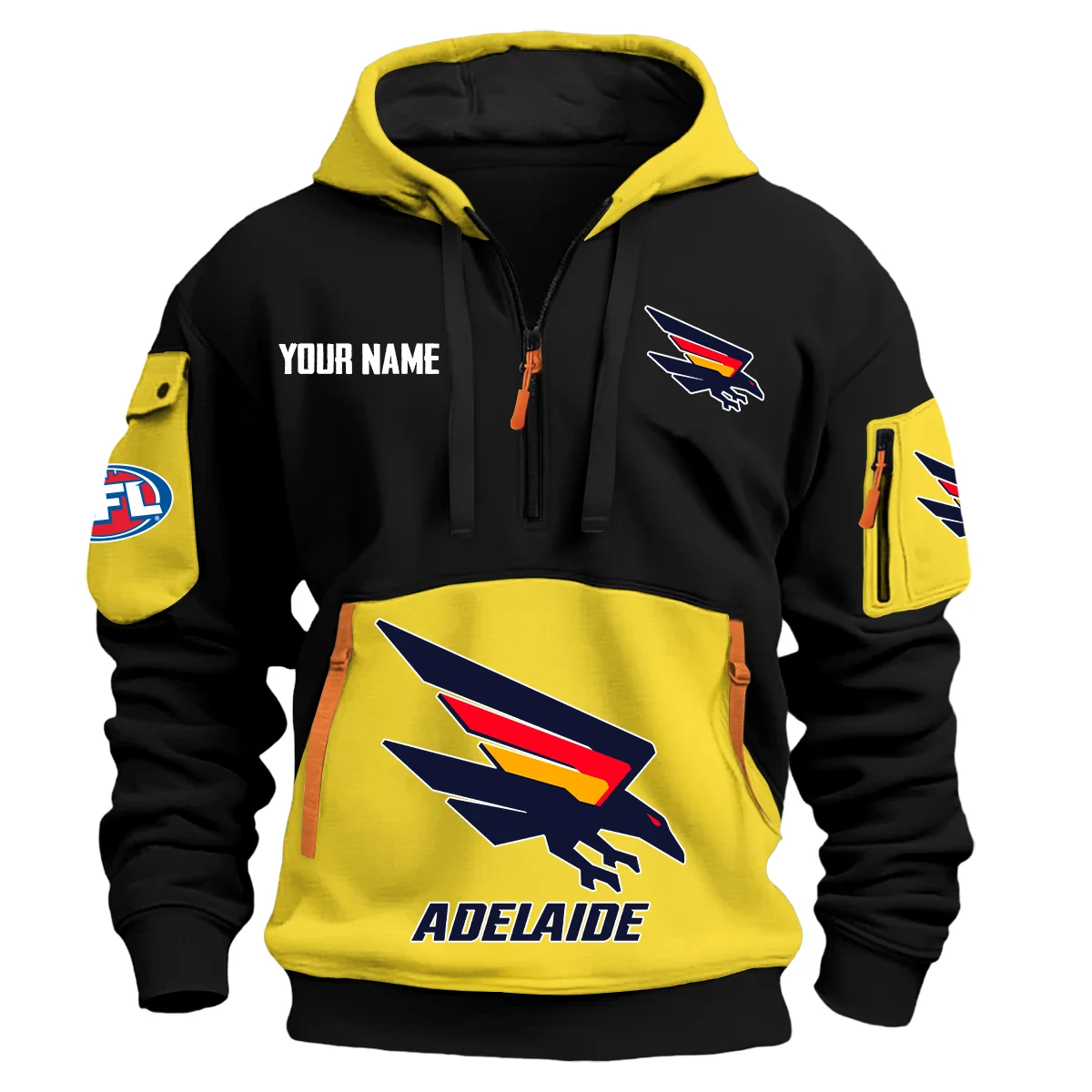 Adelaide Crows Australian Football League Exclusive Logo Hoodie Half Zipper Yellow