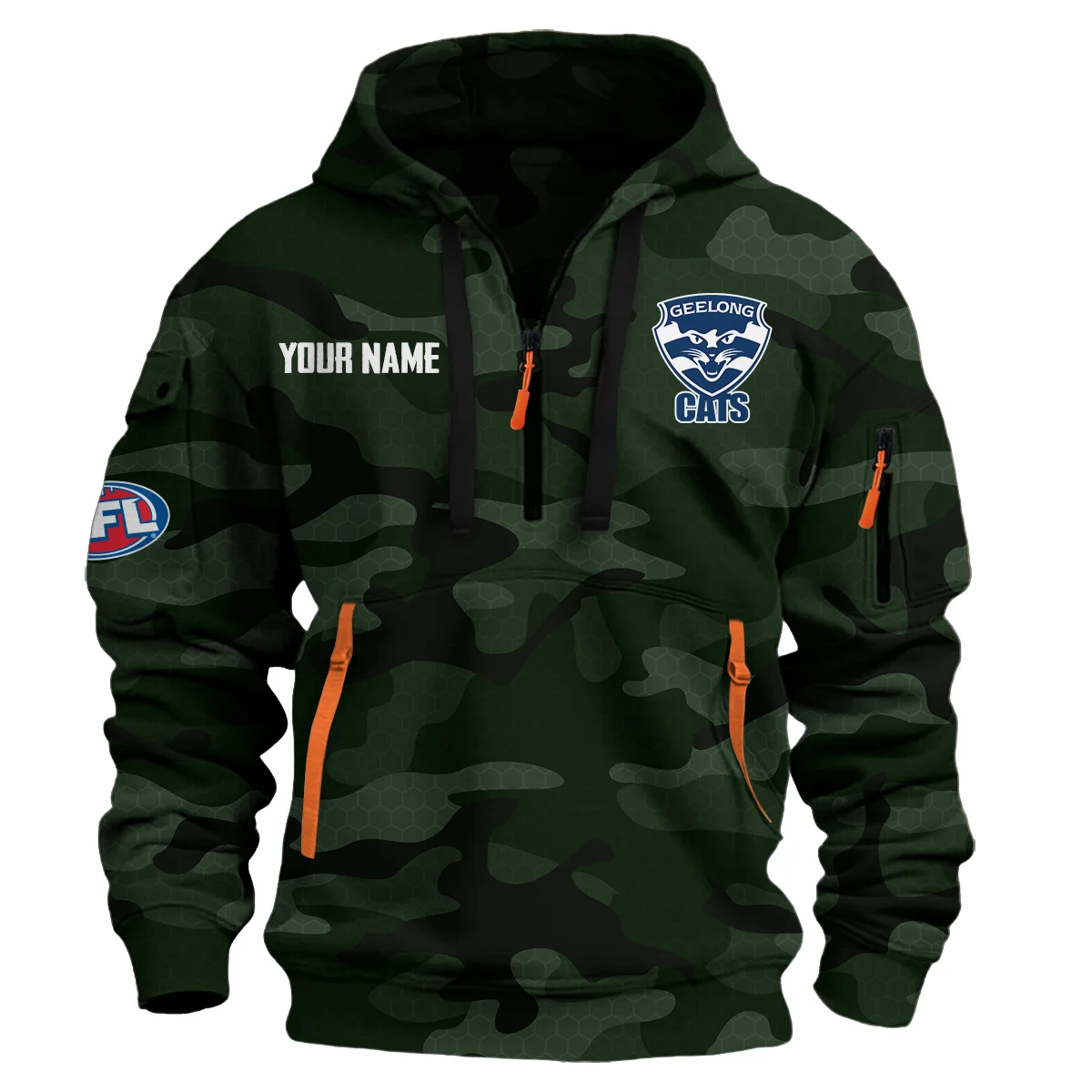 Geelong Cats Australian Football League Exclusive Logo Hoodie Half Zipper Dark Green