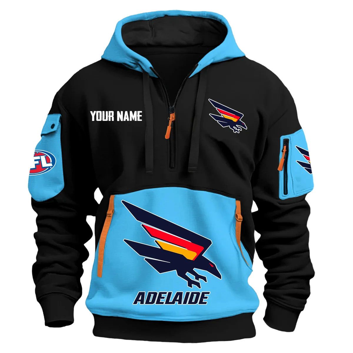 Adelaide Crows Australian Football League Exclusive Logo Hoodie Half Zipper Light Blue