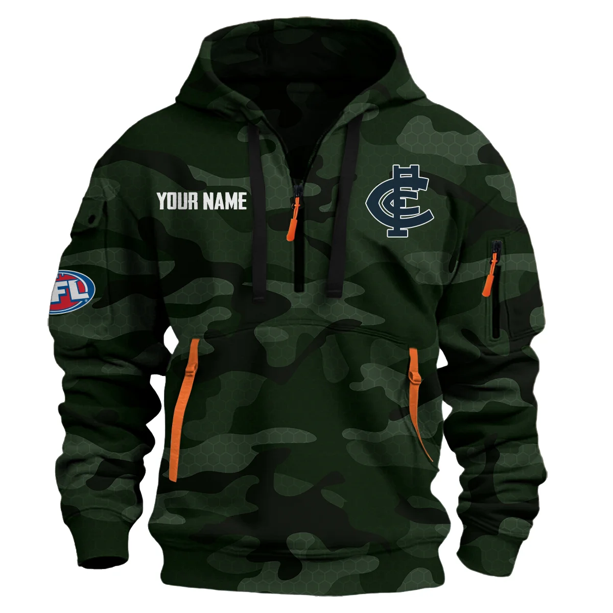 Carlton Blues Australian Football League Exclusive Logo Hoodie Half Zipper Dark Green