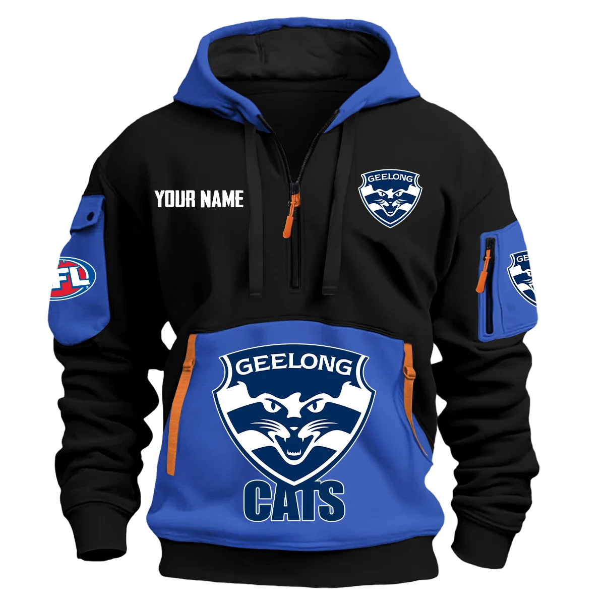 Geelong Cats Australian Football League Exclusive Logo Hoodie Half Zipper Blue