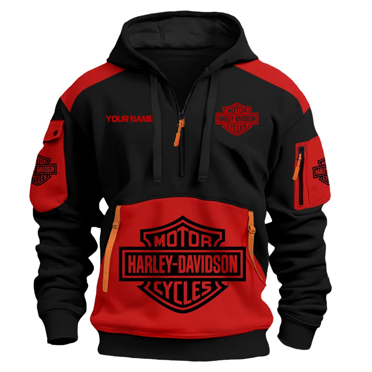 Harley-Davidson Motorcycles Logo Hoodie Half Zipper Red
