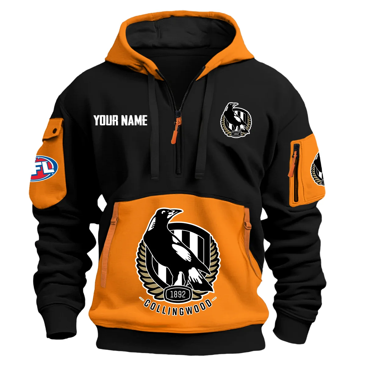 Collingwood Magpies Australian Football League Exclusive Logo Hoodie Half Zipper Orange