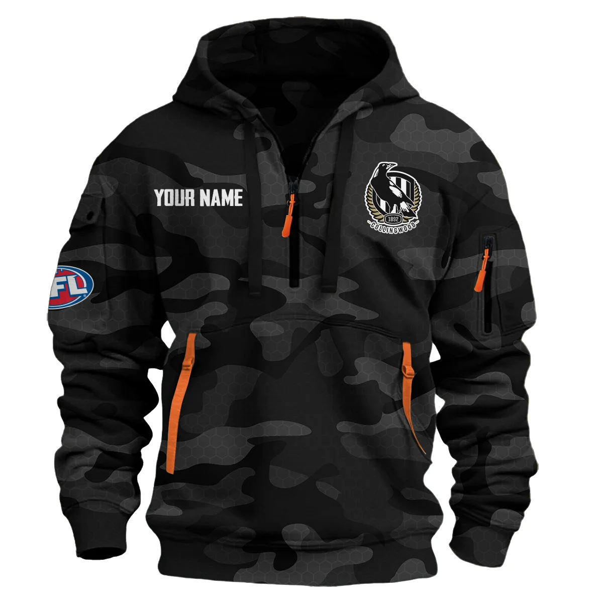 Collingwood Magpies Australian Football League Exclusive Logo Hoodie Half Zipper Black