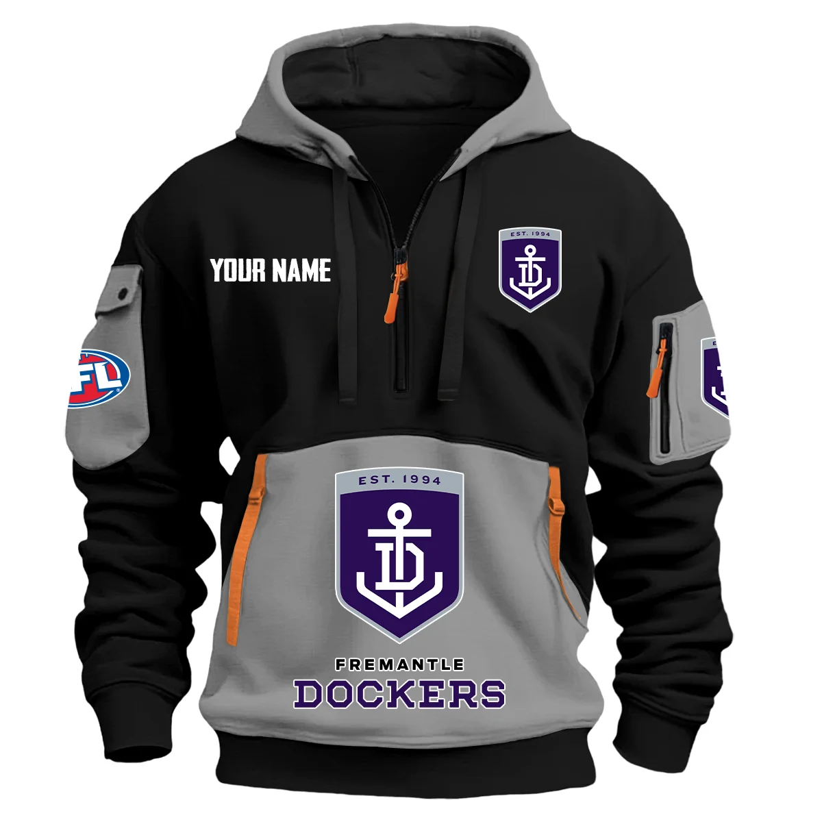Fremantle Dockers Australian Football League Exclusive Logo Hoodie Half Zipper Gray