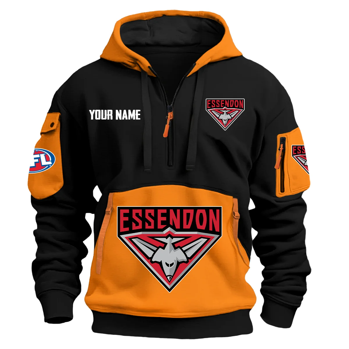 Essendon Bombers Australian Football League Exclusive Logo Hoodie Half Zipper Orange