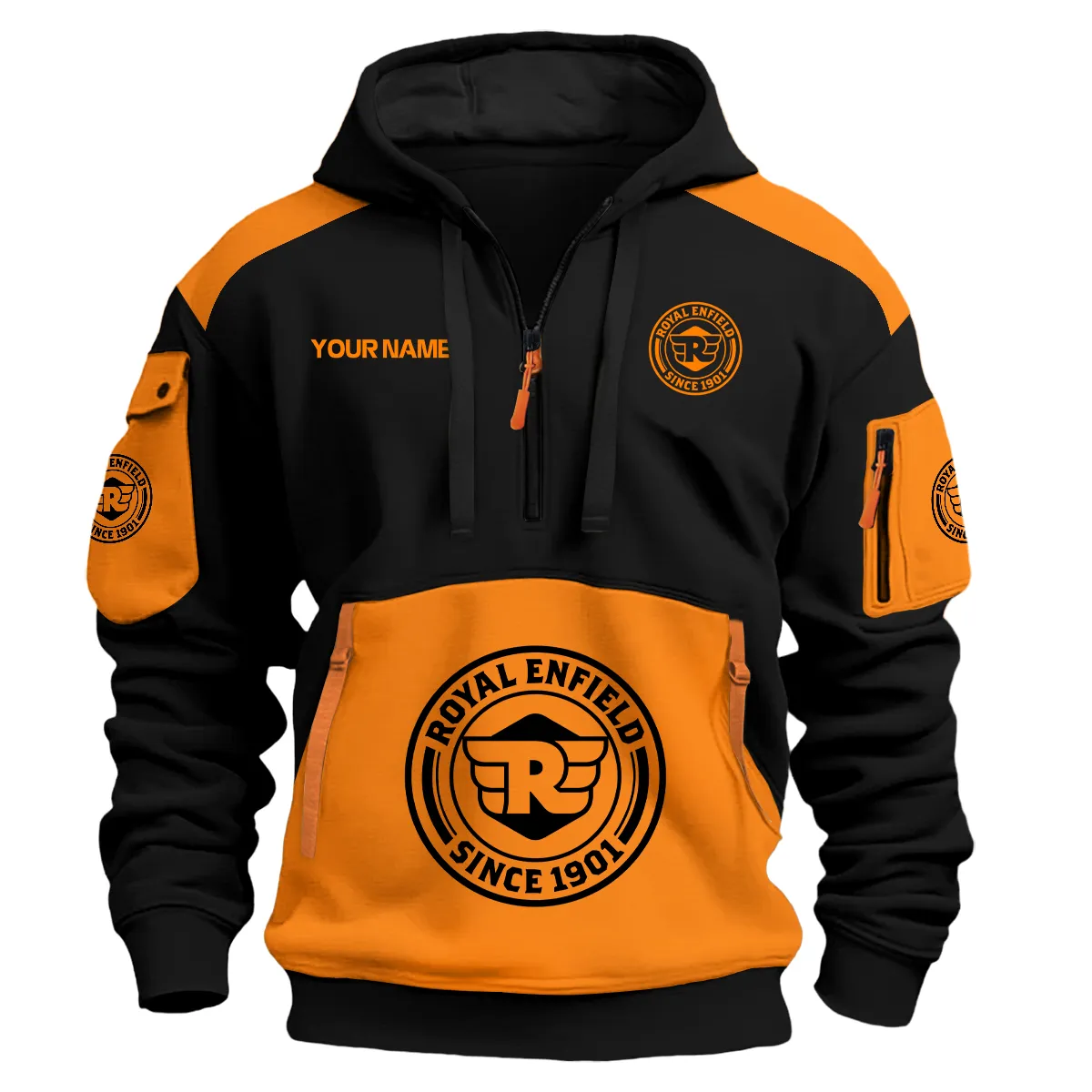 Royal Enfield Motorcycles Logo Hoodie Half Zipper Orange
