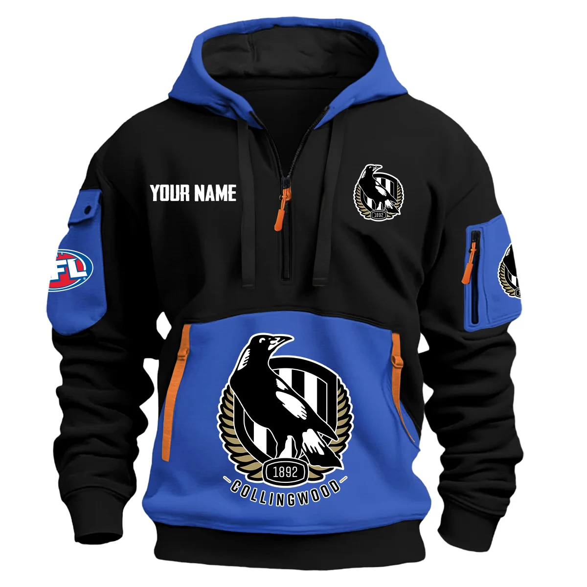 Collingwood Magpies Australian Football League Exclusive Logo Hoodie Half Zipper Blue