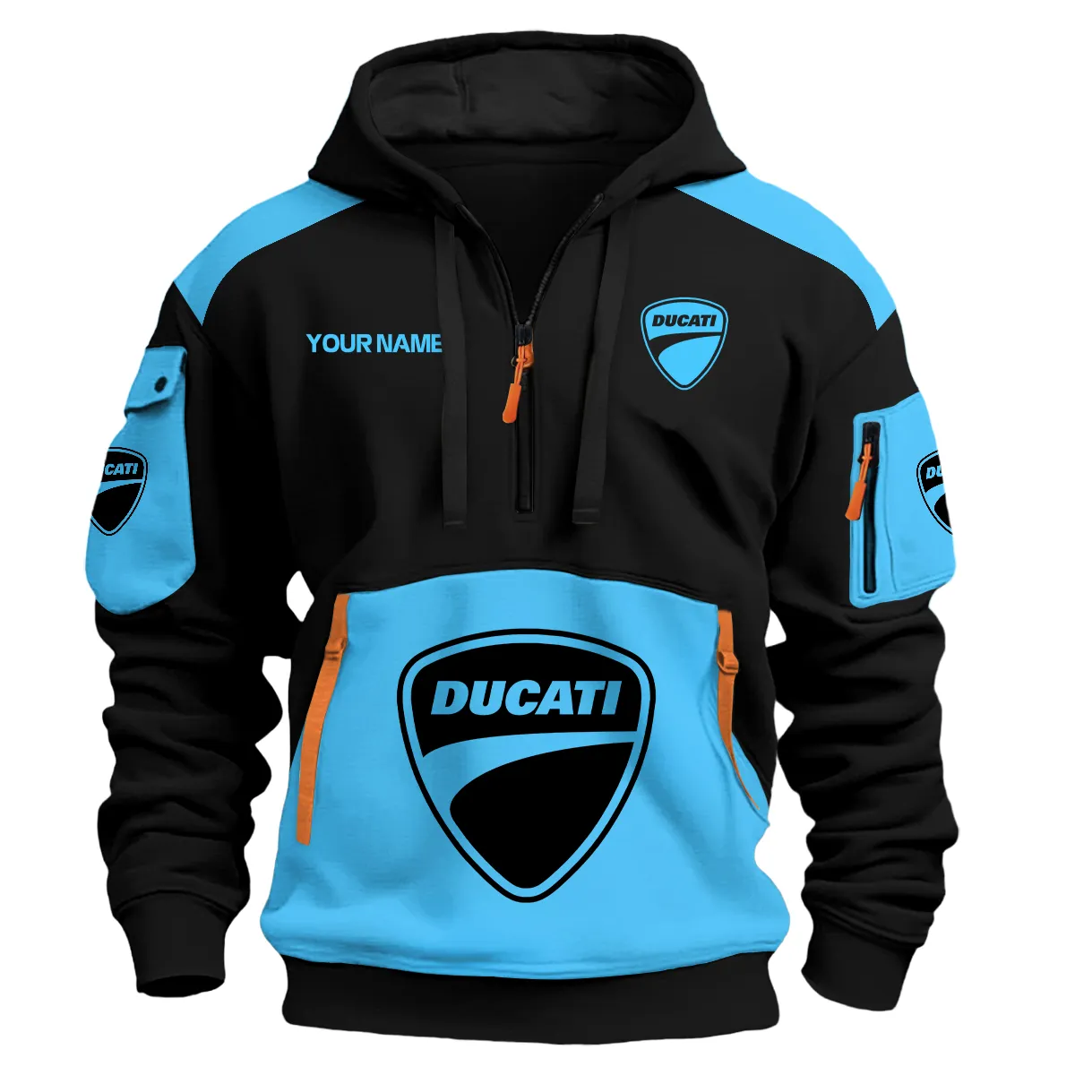 Ducati Motorcycles Exclusive Logo Hoodie Half Zipper Light Blue