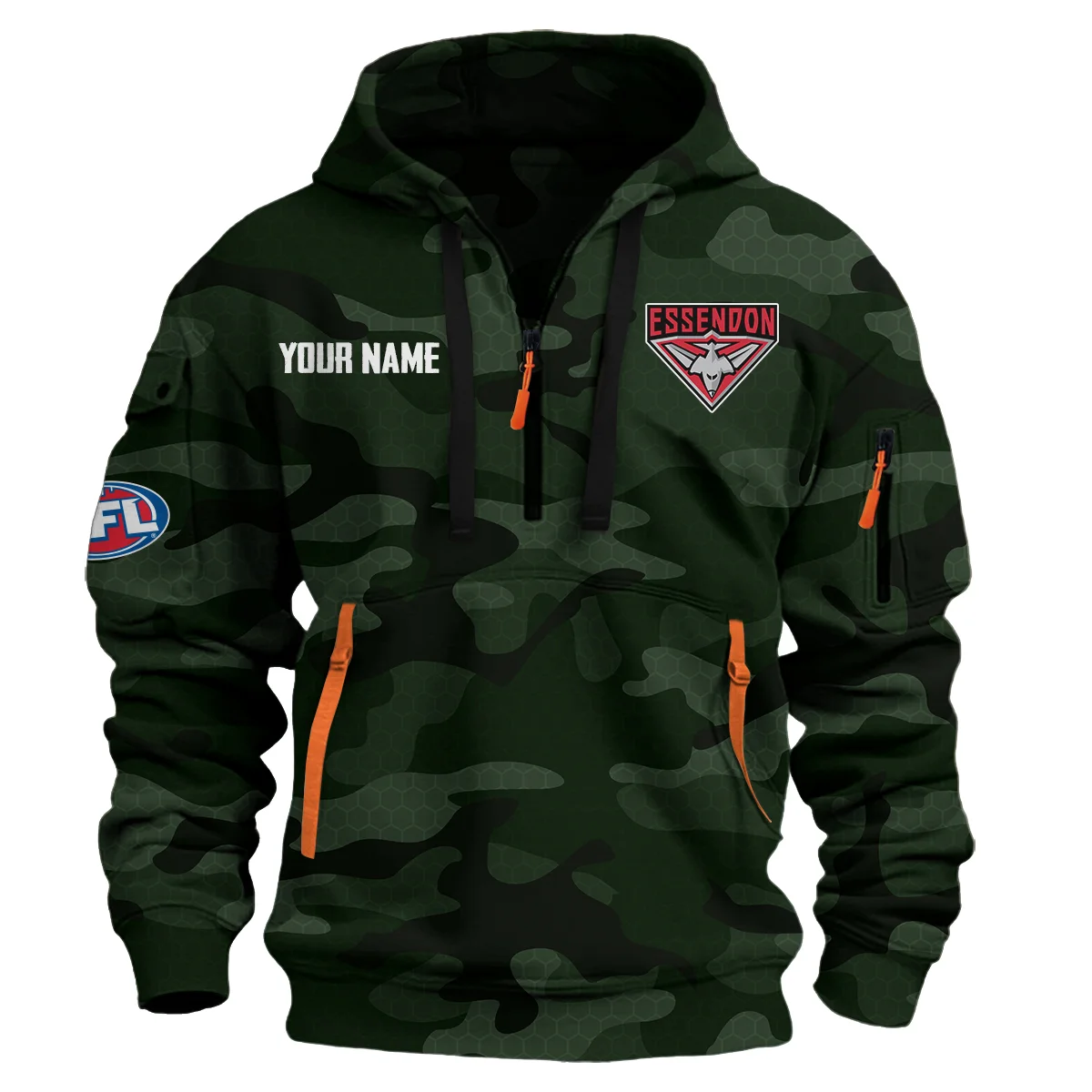 Essendon Bombers Australian Football League Exclusive Logo Hoodie Half Zipper Dark Green